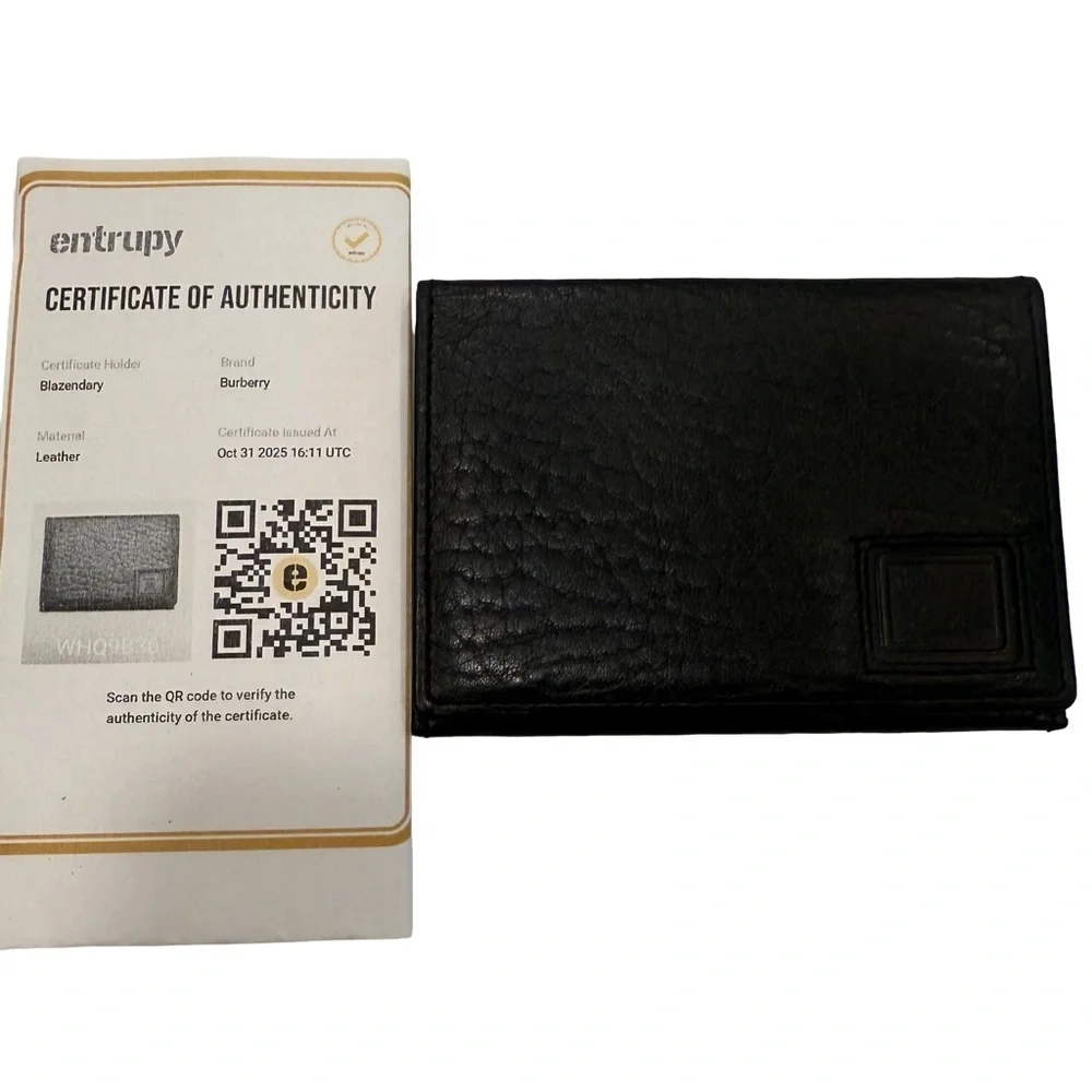 Burberry Unisex Bi-fold Wallet / Card Holder Embossed Black Leather W/ COA